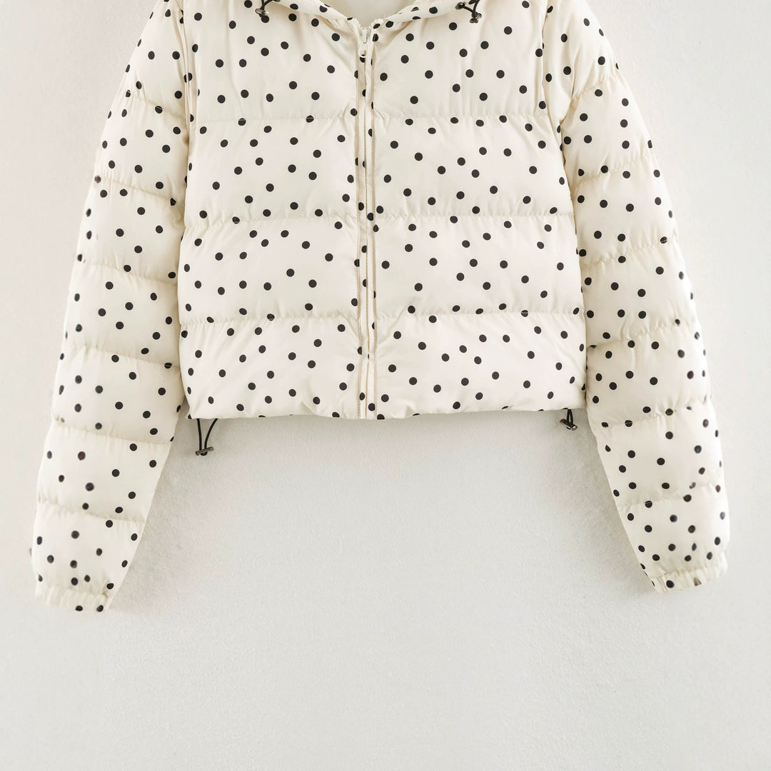 Women's Padded Cropped Hooded Jacket with Polka Dot Pattern Amarae
