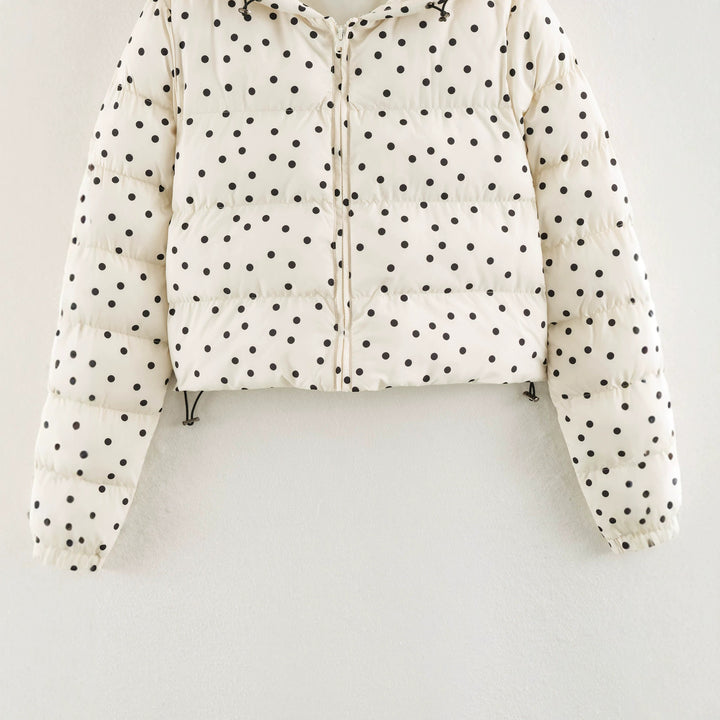 Women's Padded Cropped Hooded Jacket with Polka Dot Pattern Amarae