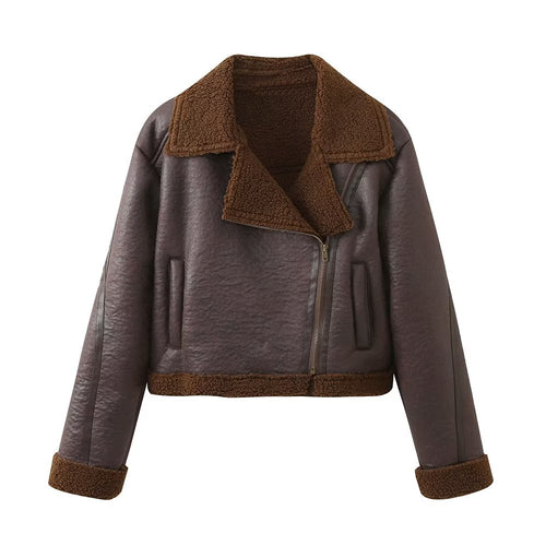 Casual biker jacket for women with a soft faux fur collar and practical pockets Amarae