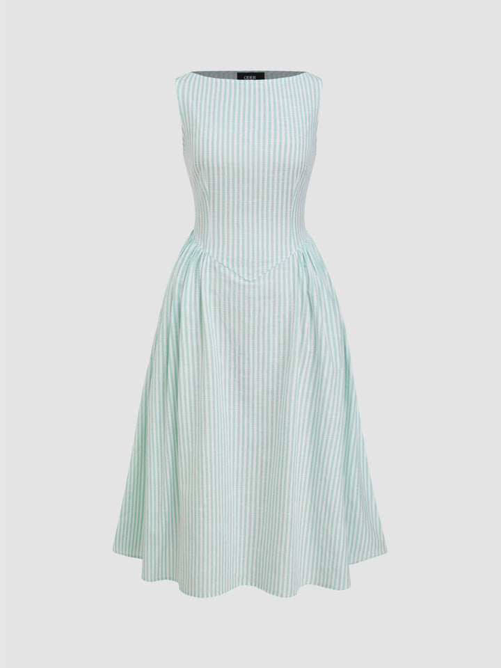 Midi dress for women with fine stripes and a fitted silhouette Lune London