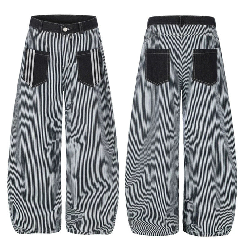 Women Wide Striped Palazzo Culotte with High Waist, Belt Loops and Applied Contrast Pockets Amarae