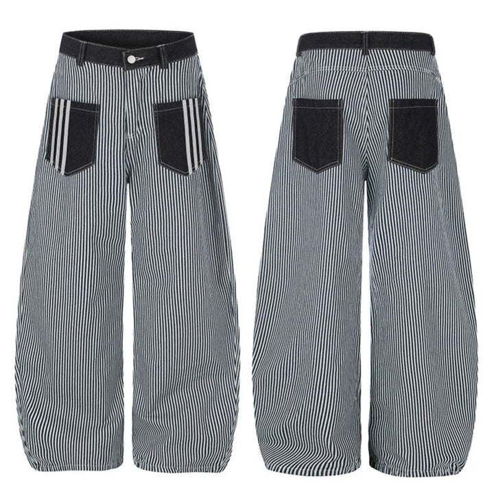 Women Wide Striped Palazzo Culotte with High Waist, Belt Loops and Applied Contrast Pockets Amarae