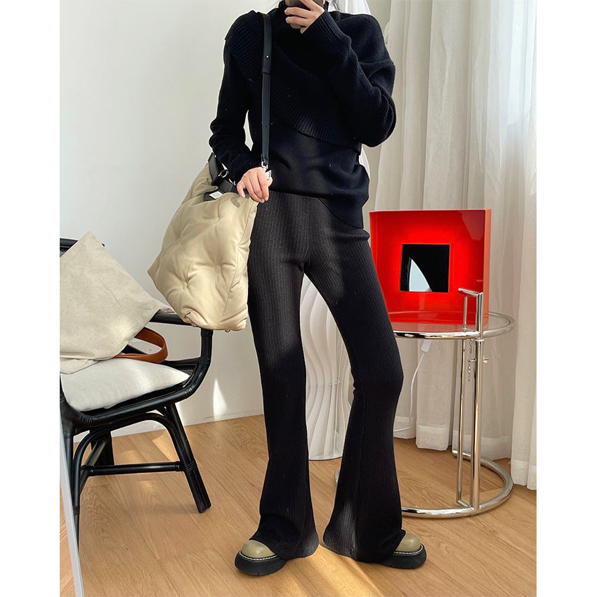 Women Ribbed High-Waist Flared Knit Pants made of soft wool blend Amarae