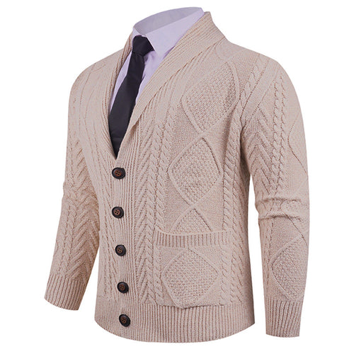 Men's knitted jacket with a marked diamond pattern and an elegant shawl collar Amarae