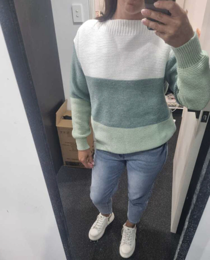 Ladies Comfortable Knit Sweater with Chic and Stylish Color Block Design
