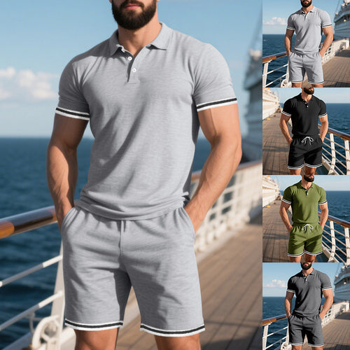 For men sporty polo shirt with contrasting sleeve edges and Amarae shorts