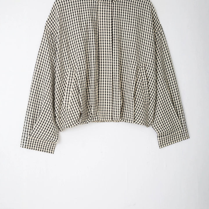 Women's checked overshirt with stand-up collar and boxy cropped silhouette Amarae