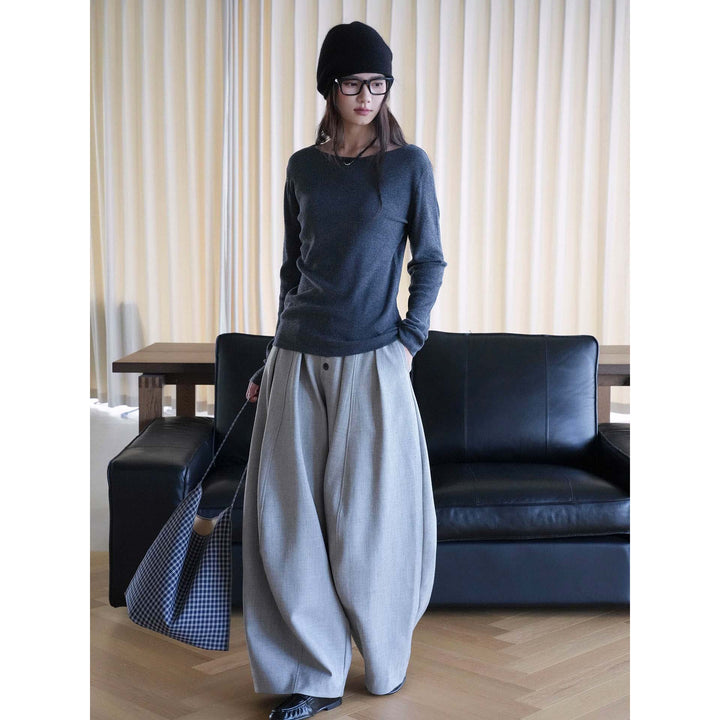 Ladies Casual One-Shoulder Fine Knit Long Sleeve with Dropped Shoulder Dress