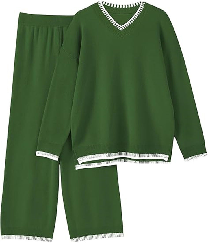 Comfortable v-neck sweater and pant set for women Lune London