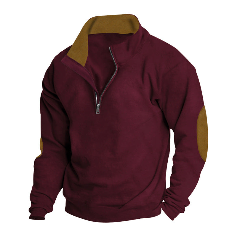 Men's sweatshirt with modern high collar and leather patches Amarae