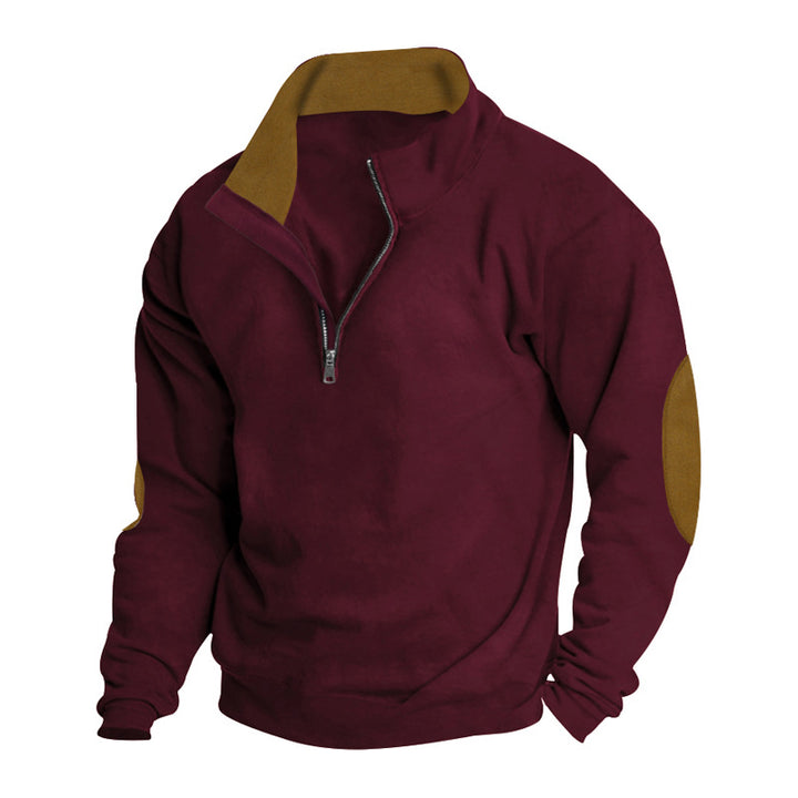 Men's sweatshirt with modern high collar and leather patches Amarae