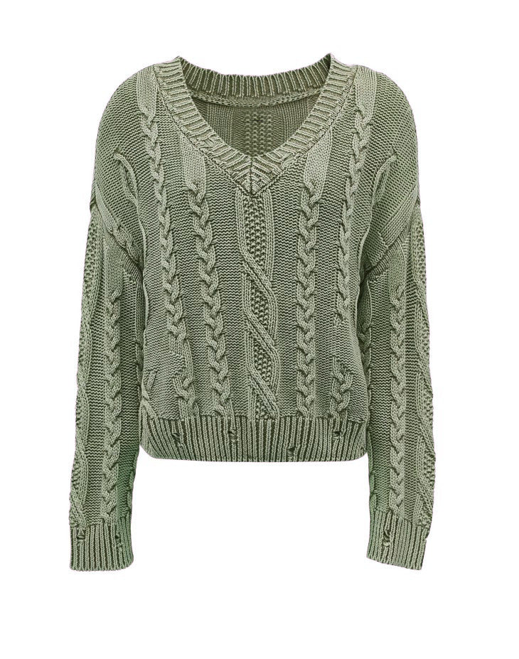 Pull en maille pour femmes avec motif en cable et col en V Chic & Stil