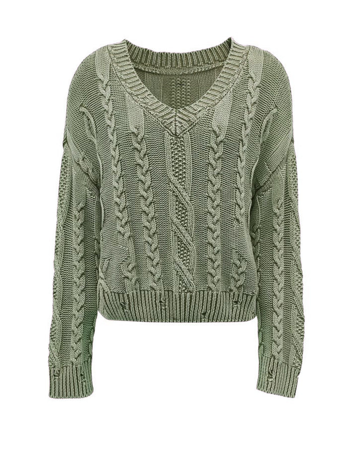 Pull en maille pour femmes avec motif en cable et col en V Chic & Stil