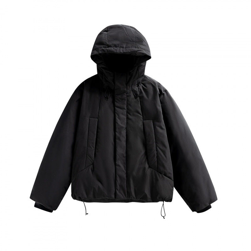 Unisex Short Padded Hooded Transition Jacket in Boxy Cut with High Stand Collar Amarae