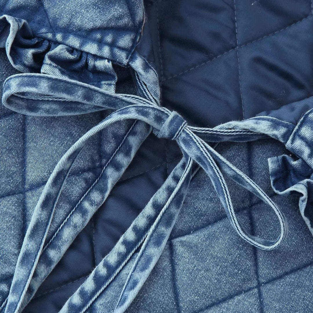 Quilted denim jacket for women with fringed collar Lune London