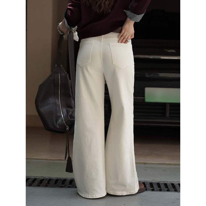 Women High-waisted wide cotton pants with wide leg and fringed leather belt Amarae