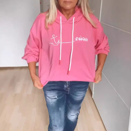 Hoodie décontracté pour femmes avec impression de lettrage moderne et poches pratiques Chic & Stil