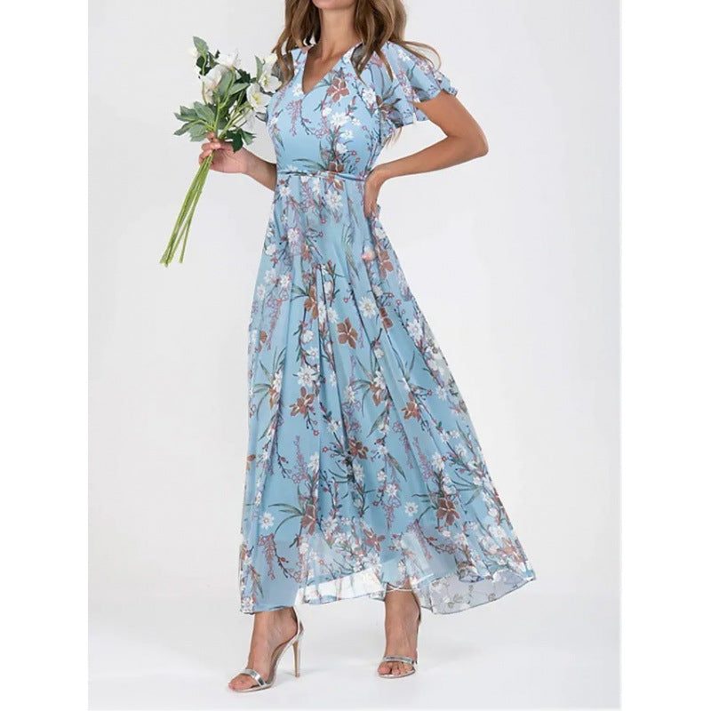 Maxi dress for women with elegant ruffle details and a chic floral design