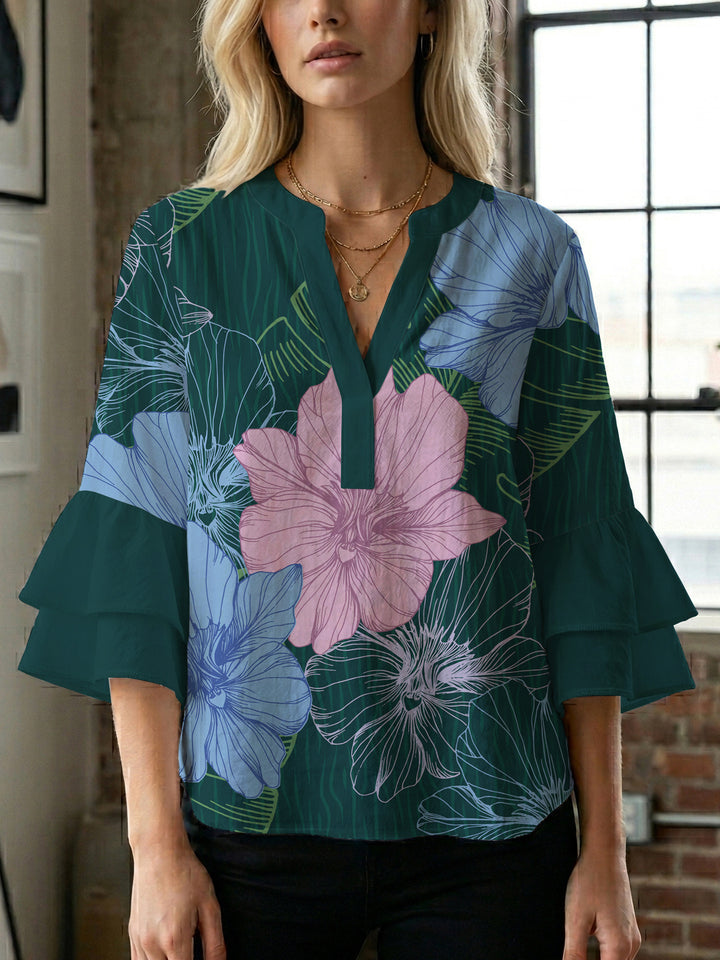 Women's blouse with voluminous sleeves and floral design Lune London