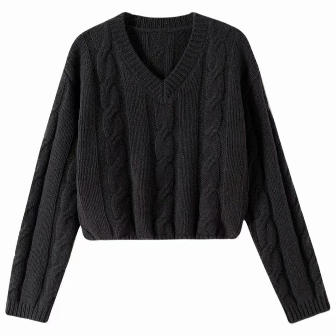 Pull en maille épaisse pour femmes avec un décolleté en V profond et une coupe décontractée Chic & Stil