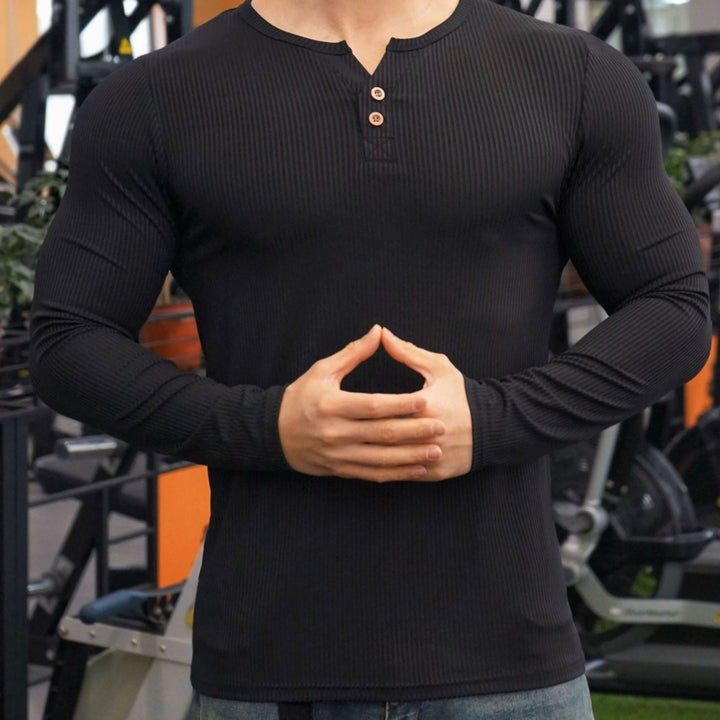 Long sleeve shirt for men with textured design and button placket Lune London