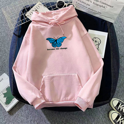 Women's hoodie with modern butterfly motif and inspiring inscription Chic & Stil