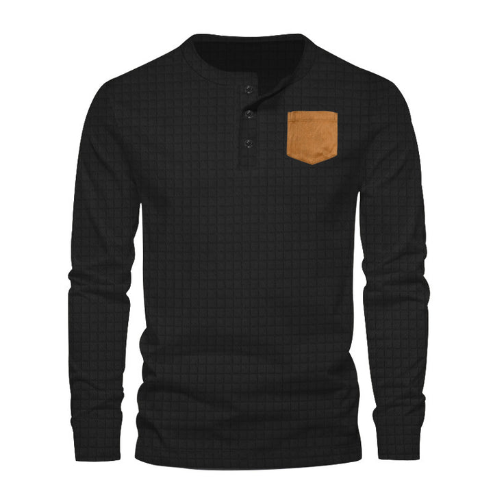 Men's long sleeve shirt with textured design and leather application Lune London