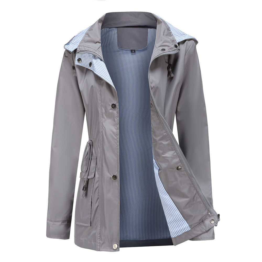 Veste de pluie imperméable pour femmes avec capuche ajustable et cordon de taille Lune London