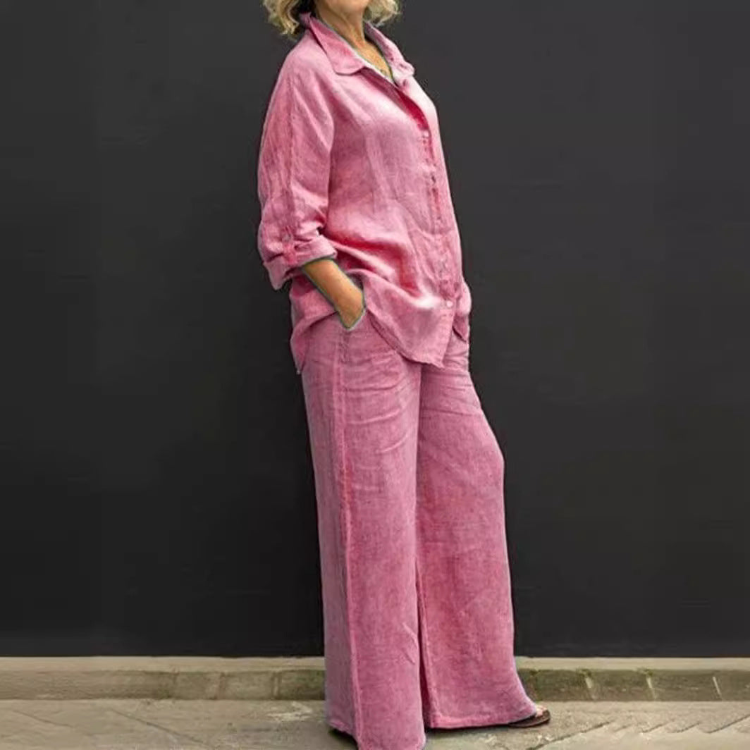 Women's Relaxed-Buttondown-Shirt and High-Waist-Palazzo in Linen Look Amarae