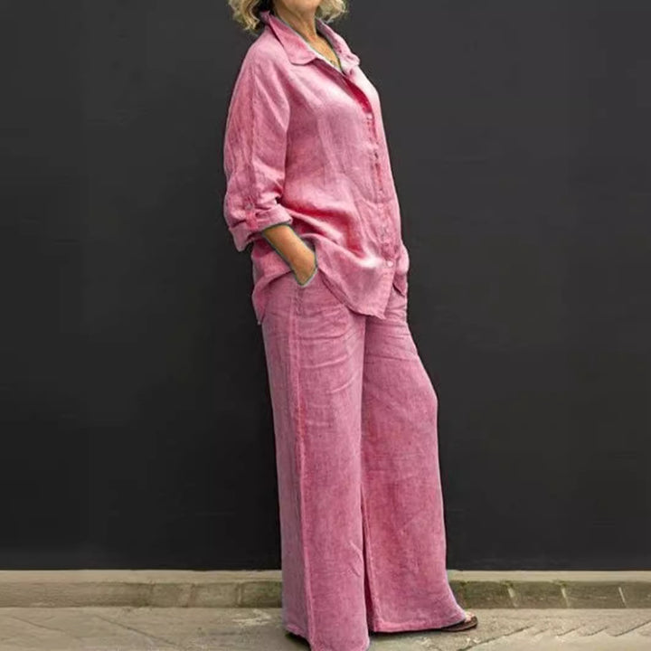 Women's Relaxed-Buttondown-Shirt and High-Waist-Palazzo in Linen Look Amarae