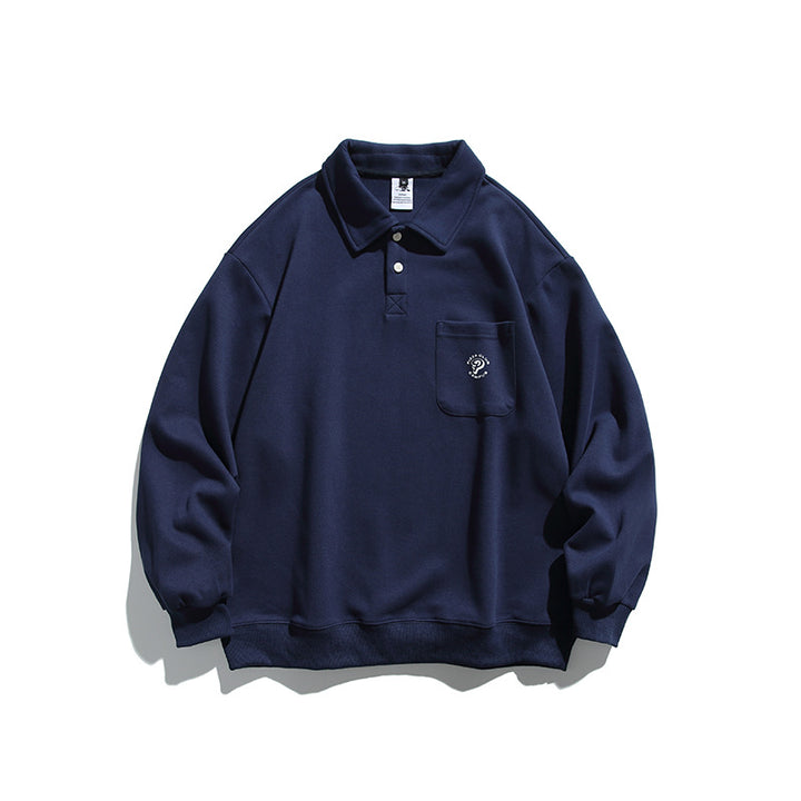 Unisex Oversize Polo Shirt Sweatshirt with Chest Pocket and Ribbed Hem Amarae