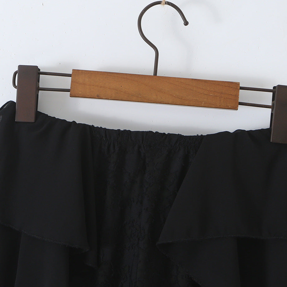 Ladies ruffle pants with lace, flared bell and layered chiffon ruffles Amarae