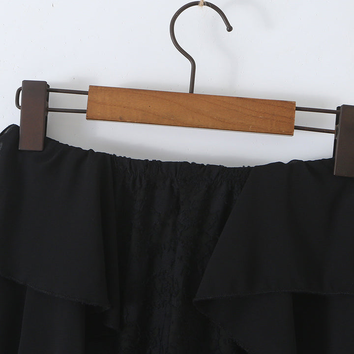 Ladies ruffle pants with lace, flared bell and layered chiffon ruffles Amarae