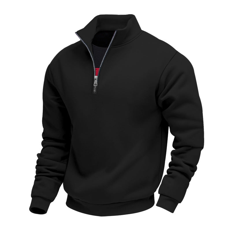 Men's Lightweight Fleece Pullover with Stand-Up Collar and Half-Length Zipper Amarae