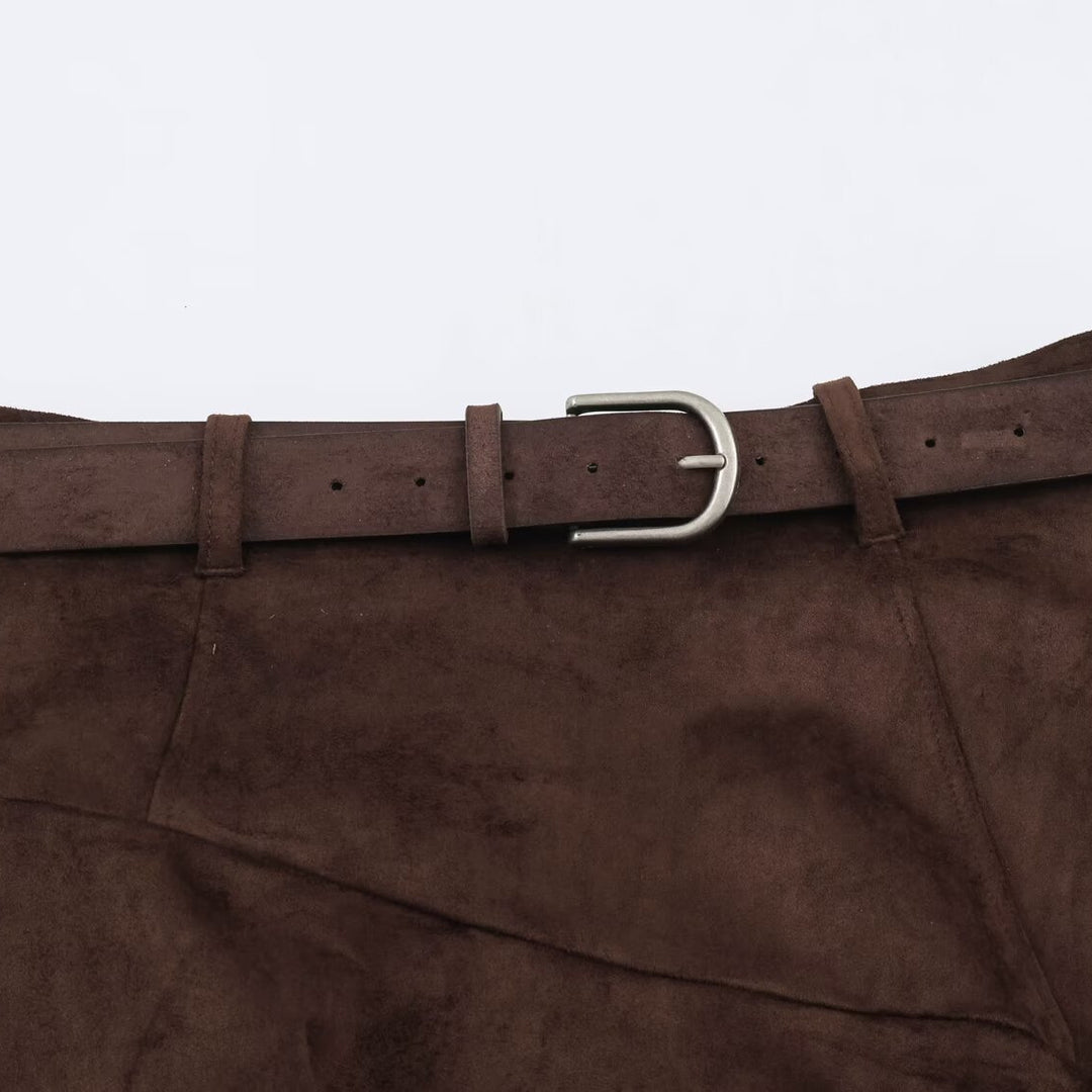 Women's Asymmetric Patchwork Wrap Skirt with Waist Belt and Layered Look Amarae