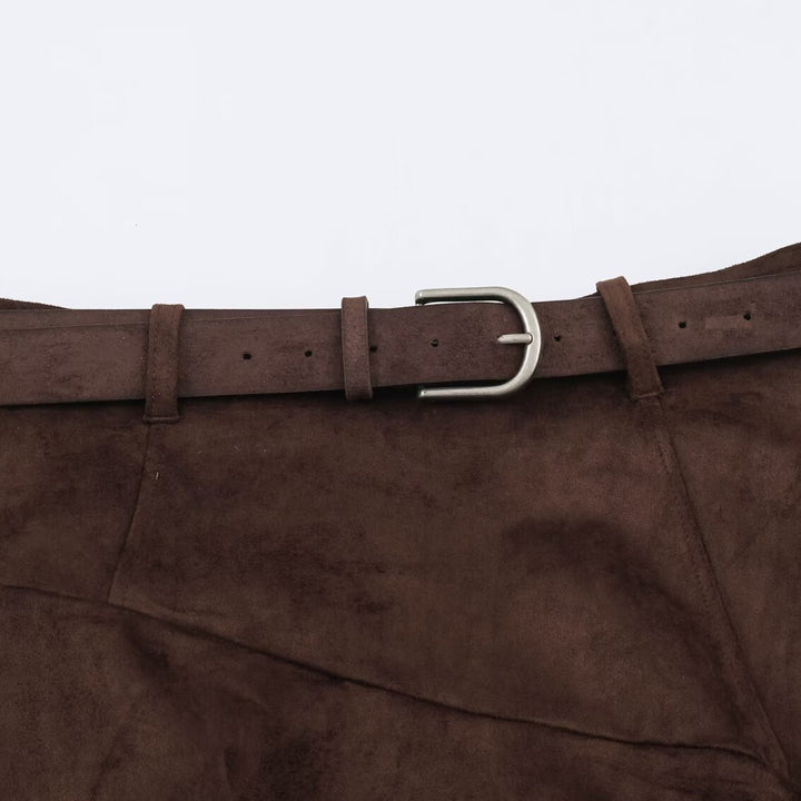 Women's Asymmetric Patchwork Wrap Skirt with Waist Belt and Layered Look Amarae