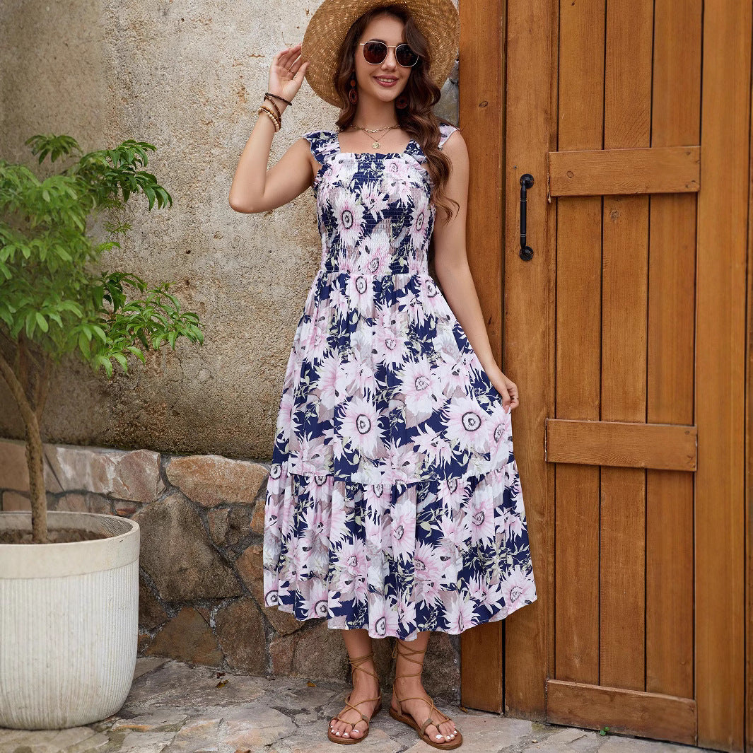 Ladies Flowers Ruffle Maxi Dress Lune London