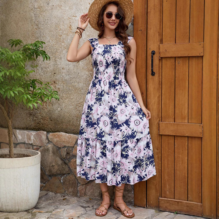 Ladies Flowers Ruffle Maxi Dress Lune London