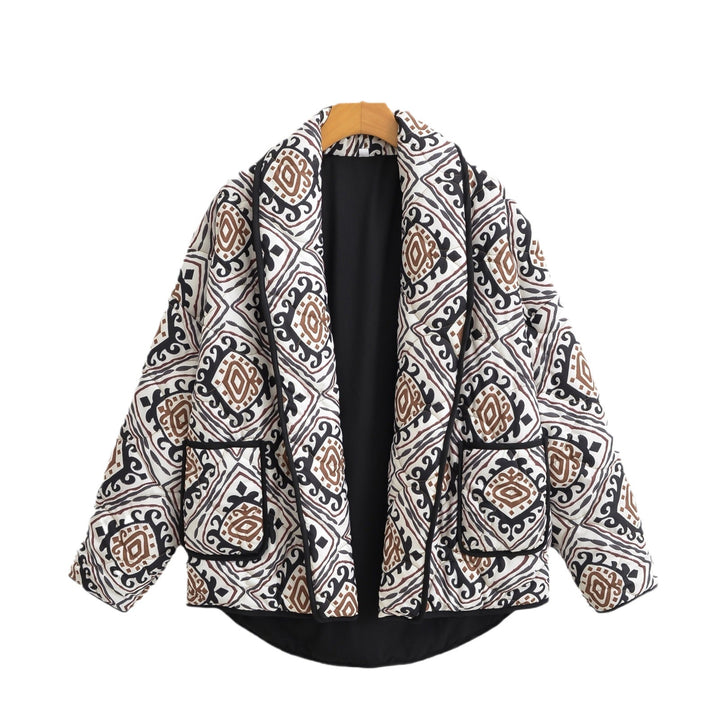 Women's quilted kimono jacket with graphic ethnic print and waist belt Amarae