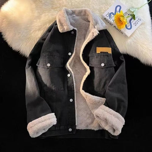Oversized denim jacket for women with faux fur lining Amarae