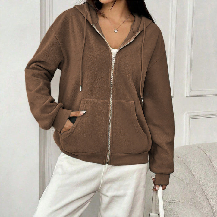 Women's Fleece Jacket with Hood and Practical Pockets Chic Und Stil