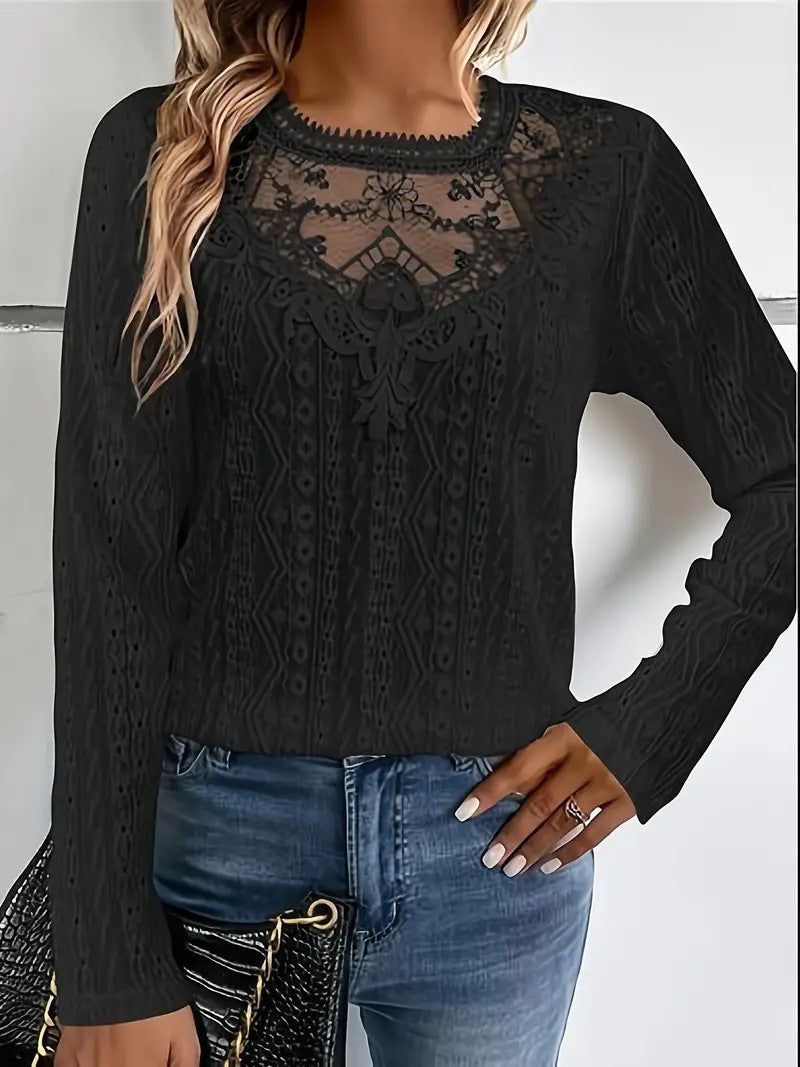 Elegant blouse for women with lace inserts and a detailed hole pattern Lune London