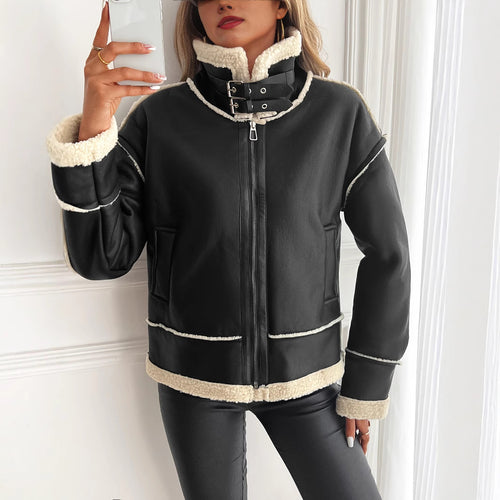 Trendy faux leather jacket for women with cozy teddy lining Amarae