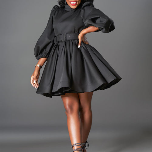 Skater dress for women with fitted belt and voluminous sleeves Amarae