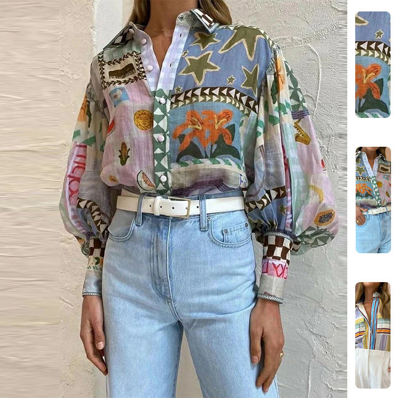 Blouse décontractée pour femmes avec des manches bouffantes élégantes et des motifs rayés Chic & Stil