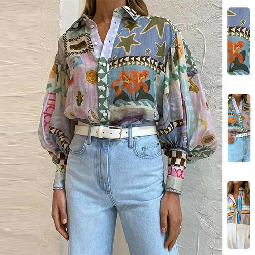 Blouse décontractée pour femmes avec des manches bouffantes élégantes et des motifs rayés Chic & Stil