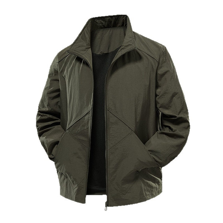 Men's Lightweight Windbreaker Outdoor Jacket with Stand Collar, Two-way Zipper and Concealed Pockets Amarae
