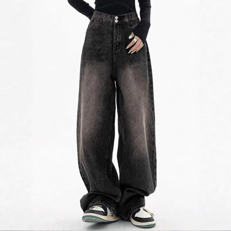 Ladies Extra Wide High-Waist Denim Baggy Jeans with Extended Hem Amarae