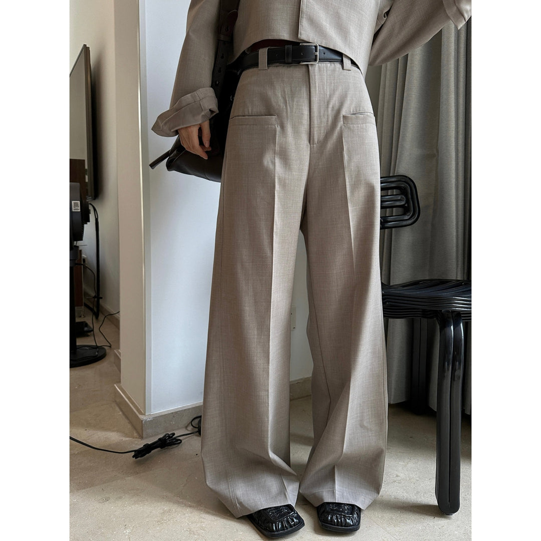 Women High-waisted Pleated Palazzo Pants with Sewn-in Side Pockets Amarae
