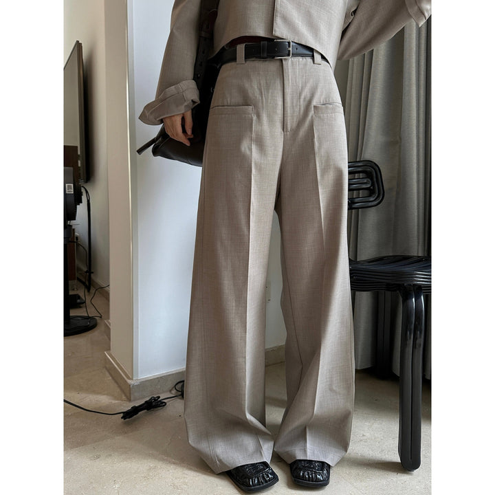 Women High-waisted Pleated Palazzo Pants with Sewn-in Side Pockets Amarae